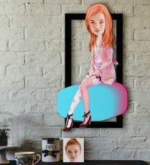Kişiye Özel Bayan Karikatürlü 3D Ahşap Tablo-32