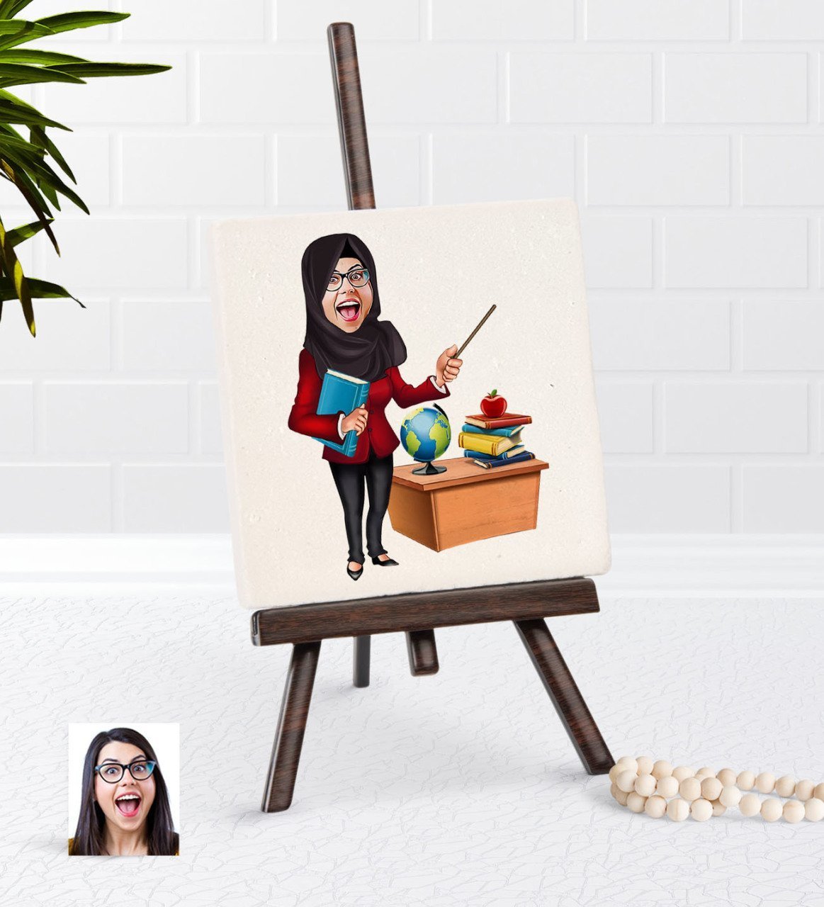 Kişiye Özel Bayan Öğretmen Karikatürlü Şovaleli Doğal Taş-7