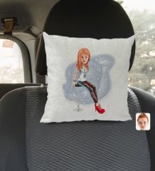 Kişiye Özel Kadın Karikatürlü Kare Araç Koltuk Yastığı-39