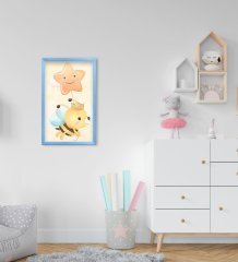 BK Home Sevimli Arı Tasarımlı Dekoratif Mavi Ahşap Çerçeveli Çocuk Odası Tablo-1