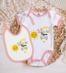 BK Kids Sıkıntı Yok Teyzem Halleder Tasarımlı Pembe Bebek Body Zıbın ve Mama Önlüğü Hediye Seti-1