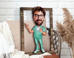 BK Gift Kişiye Özel Cerrah Karikatürlü 3D Ahşap Tablo, Sevgiliye Hediye, Arkadaşa Hediye, Yıl Dönümü Hediyesi, Doğum Günü Hediyesi-1