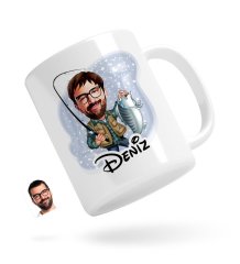 Kişiye Özel Erkek Balıkçı Karikatürlü Beyaz Kupa Bardak