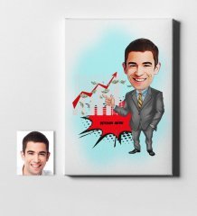 Kişiye Özel Bay Finans Uzmanı Karikatür Kanvas Tablo (50 x 70 cm.) 1