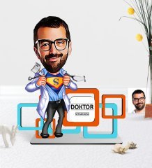 Kişiye Özel Bay Doktor Karikatürlü 3D Ahşap Masa İsimliği - 1