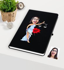 Kişiye Özel Bayan Avukat Karikatürlü Siyah Defter - 1
