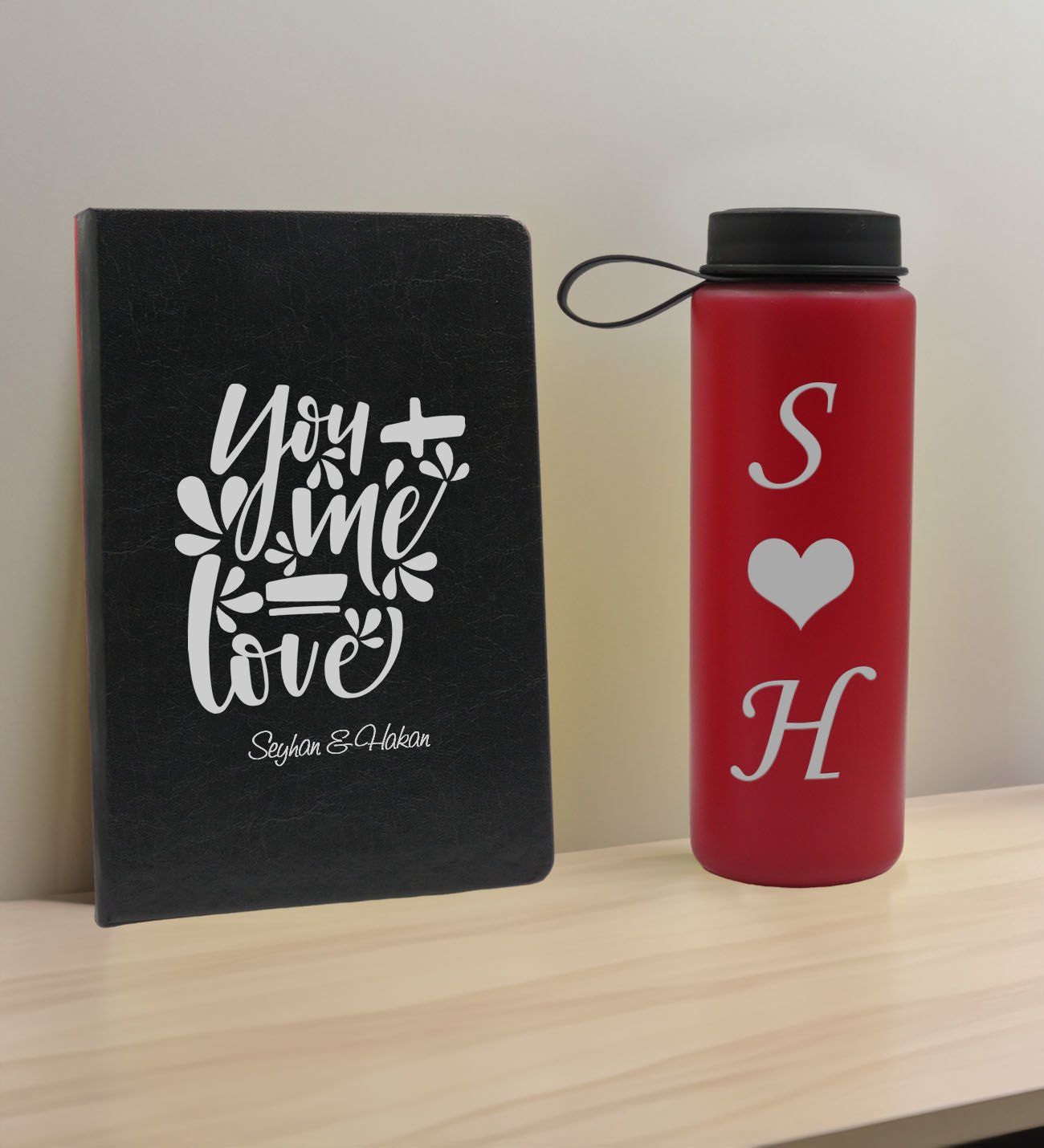 BK Gift Sevgiliye Özel İsimli Siyah Defter ve Kırmızı Cam Matara Hediye Seti-10, Sevgiliye Hediye, Sevgililer Günü, Yeni İş Hediyesi