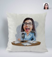 Kişiye Özel Kadın Spiker Karikatürlü Kare Araç Koltuk Yastığı-1