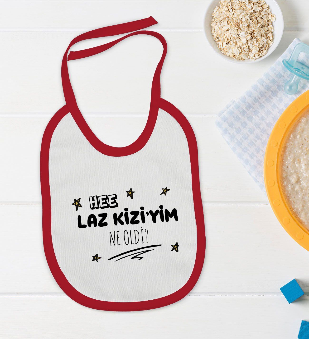 BK Kids Laz Kızıyım Tasarımlı Kırmızı Bebek Mama Önlüğü-1