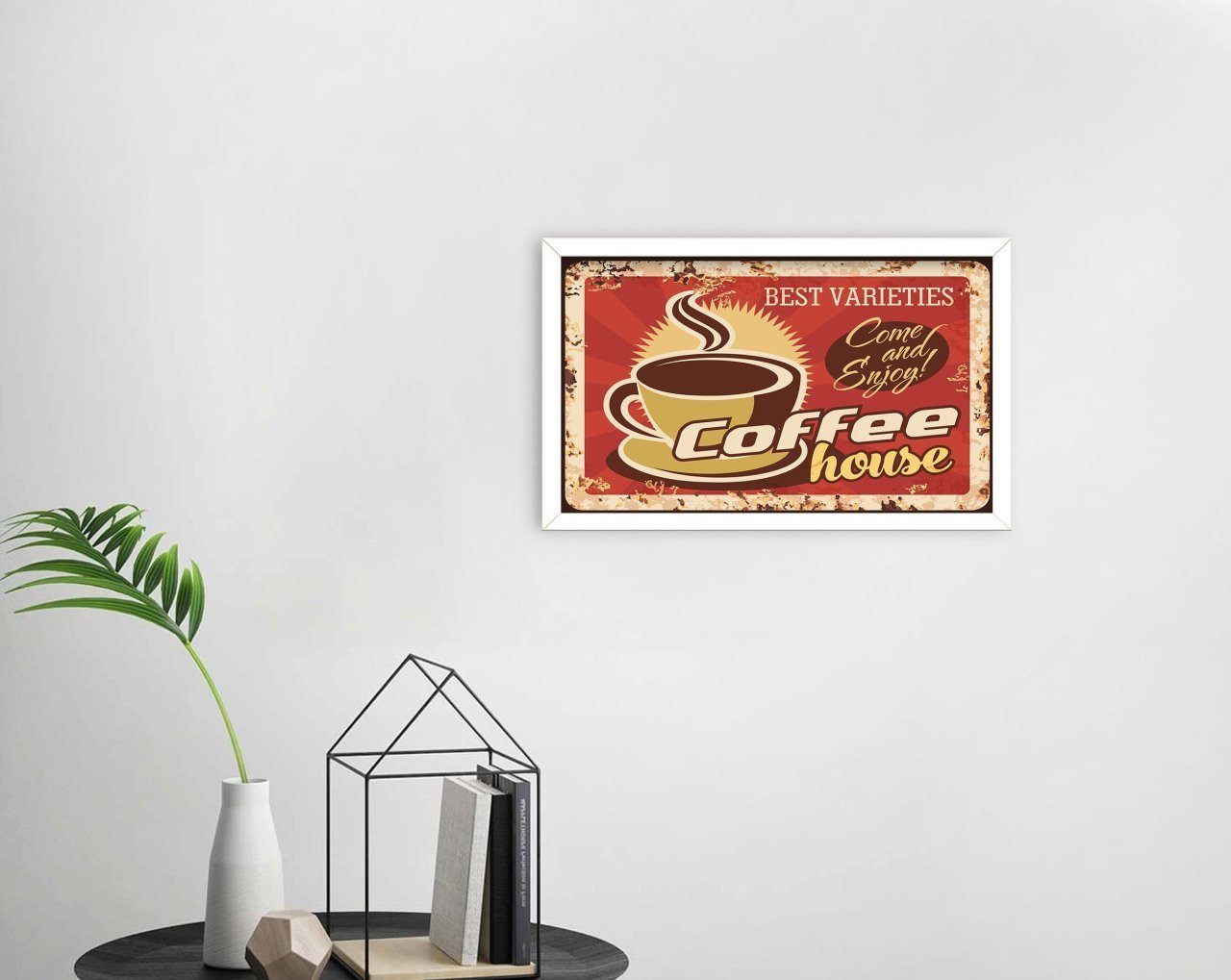 BK Home Coffee Tasarımlı Dekoratif Ahşap Beyaz Çerçeveli Tablo-36