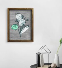 BK Home Minimal Çiçekler Tasarımlı Doğal Masif Ahşap Çerçeveli Tablo 45x65cm-3