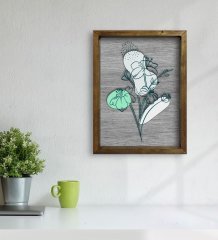 BK Home Minimal Çiçekler Tasarımlı Doğal Masif Ahşap Çerçeveli Tablo 45x65cm-3