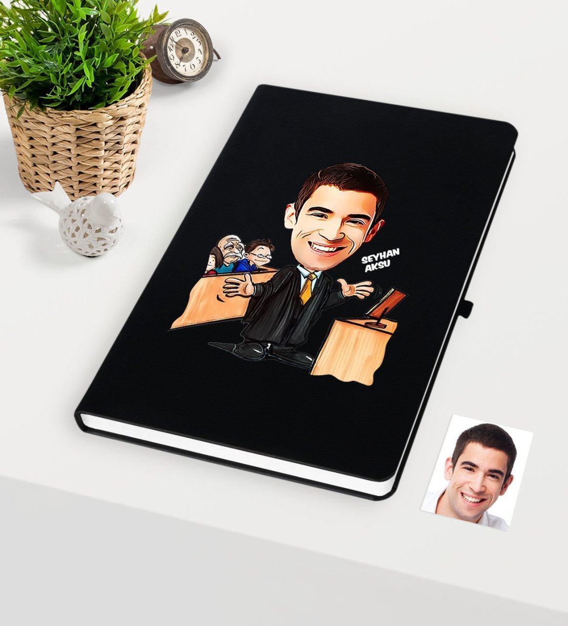 Kişiye Özel Bay Avukat Karikatürlü Siyah Defter - 3