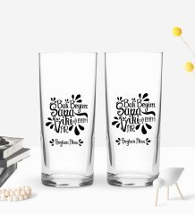Kişiye Özel Yeşilçam Replikleri Bak Beyim Tasarımlı 2’li Rakı Bardağı ve Meze Tabaklı Doğal Masif Ahşap Servis Sunum Tepsisi Model 2