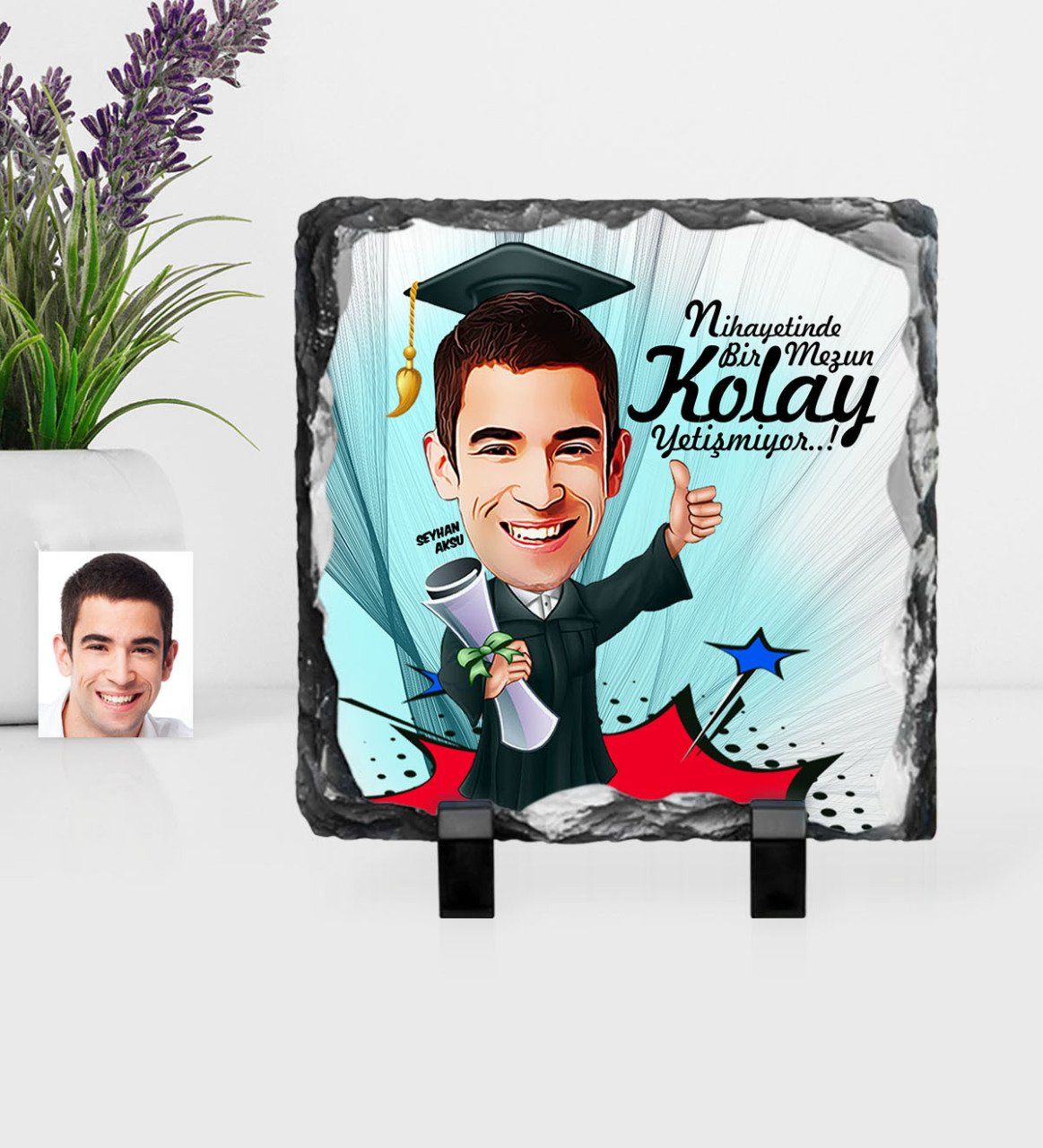 Kişiye Özel Bay Mezun Karikatürlü Dekoratif Doğal Taş - 1