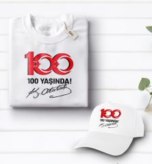 BK Gift 100. Yıl Hatırası Beyaz Tişört ve Şapka Hediye Seti-5, 29 Ekim Hediyesi, Cumhuriyet Bayramı, 100.Yıl Hediyesi