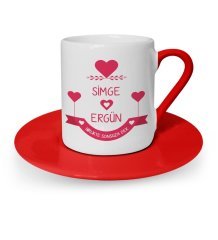 Kişiye Özel Sevgililer Günü Temalı Kırmızı Türk Kahvesi Fincanı - 56