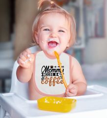 BK Kids Mommy Needs A Coffee Tasarımlı Pembe Bebek Body Zıbın ve Mama Önlüğü Hediye Seti-1