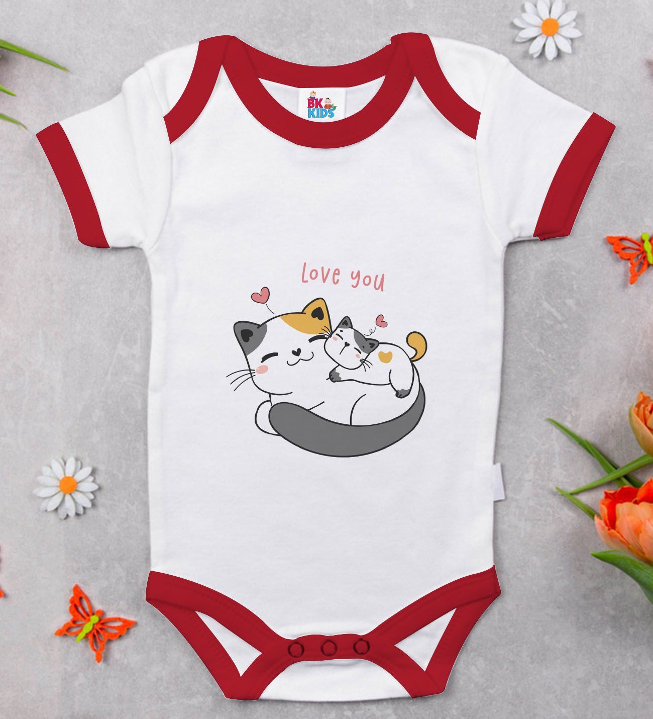 BK Kids Love You Tasarımlı Kırmızı Bebek Body Zıbın-1