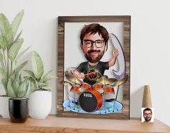 BK Gift Kişiye Özel Baterist Karikatürlü 3D Ahşap Tablo, Sevgiliye Hediye, Arkadaşa Hediye, Yıl Dönümü Hediyesi, Doğum Günü Hediyesi-1