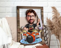 BK Gift Kişiye Özel Baterist Karikatürlü 3D Ahşap Tablo, Sevgiliye Hediye, Arkadaşa Hediye, Yıl Dönümü Hediyesi, Doğum Günü Hediyesi-1