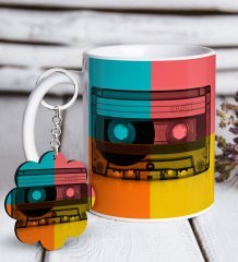 Kişiye Özel Retro Kaset Beyaz Kupa ve Anahtarlık Hediye Seti