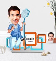 Kişiye Özel Bay Diş Hekimi Karikatürlü 3D Ahşap Masa İsimliği - 2