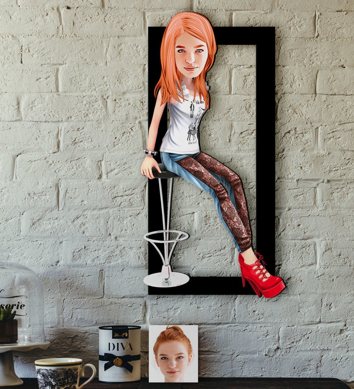 Kişiye Özel Bayan Karikatürlü 3D Ahşap Tablo-39