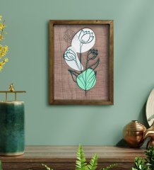 BK Home Minimal Çiçekler Tasarımlı Doğal Masif Ahşap Çerçeveli Tablo 45x65cm-2
