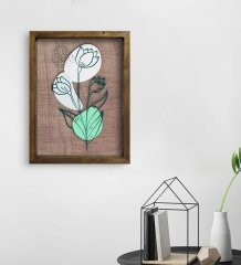 BK Home Minimal Çiçekler Tasarımlı Doğal Masif Ahşap Çerçeveli Tablo 45x65cm-2