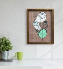 BK Home Minimal Çiçekler Tasarımlı Doğal Masif Ahşap Çerçeveli Tablo 45x65cm-2