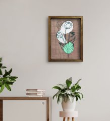 BK Home Minimal Çiçekler Tasarımlı Doğal Masif Ahşap Çerçeveli Tablo 45x65cm-2