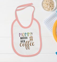BK Kids Mommy Needs Her Coffee Tasarımlı Pembe Bebek Body Zıbın ve Mama Önlüğü Hediye Seti-1