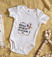 BK Kids Avukat Olucam Tasarımlı Beyaz Bebek Body Zıbın-1