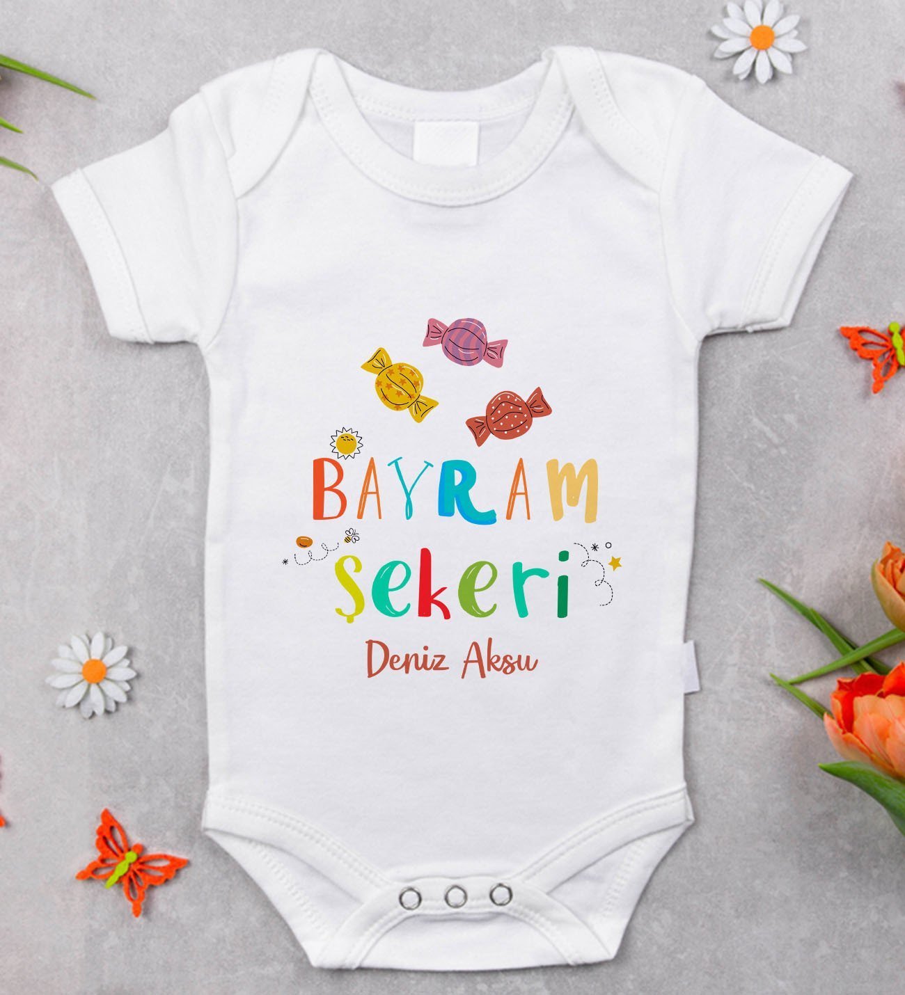 BK Kids İsimli Bayram Şekeri Tasarımlı Bebek Body Zıbın - Model 1
