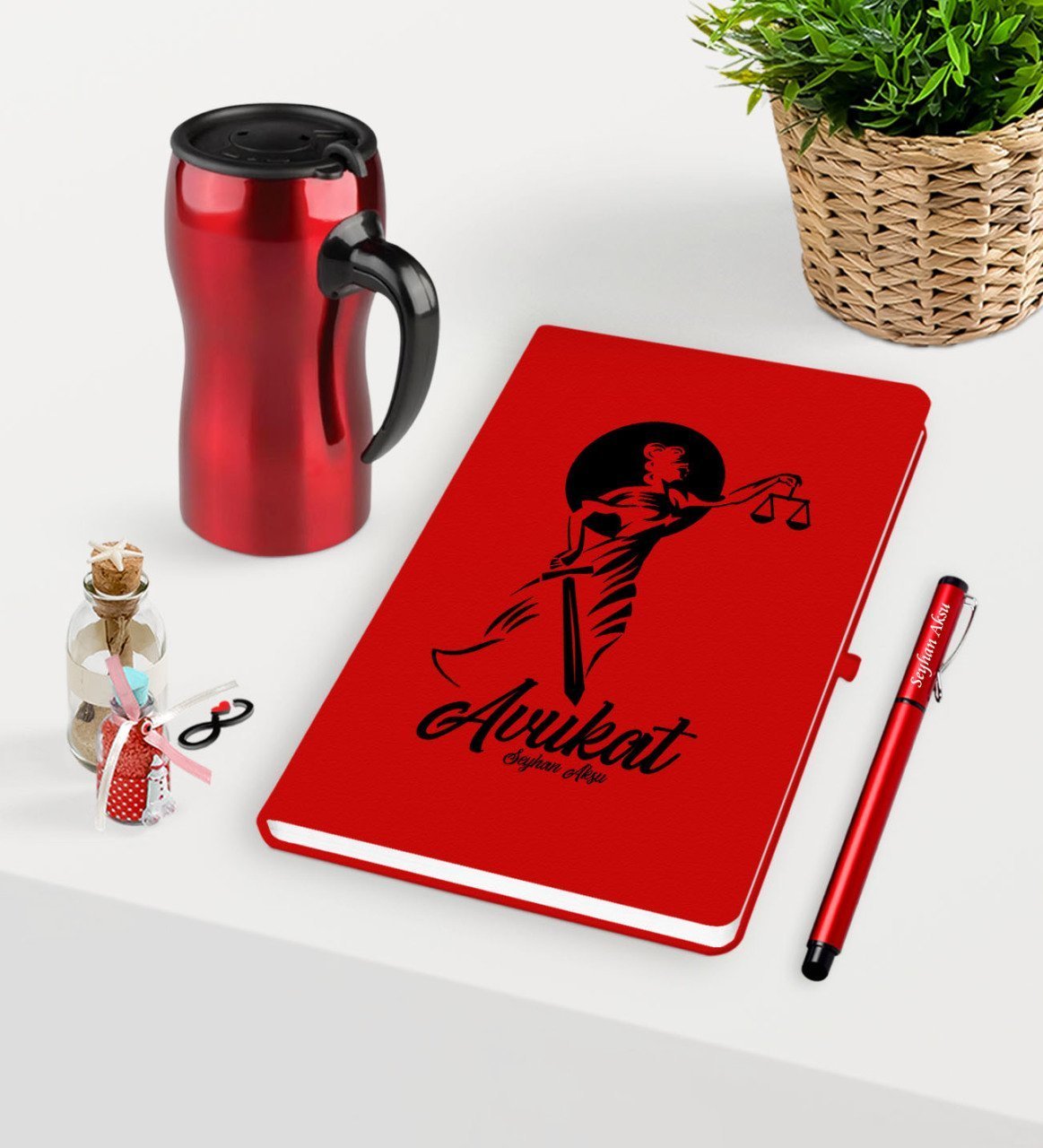 Kişiye Özel Avukat Temalı Kırmızı Defter Kalem ve Termos Mug Seti  - 15