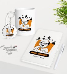 Kişiye Özel Okul Müdürü Kupa Anahtarlık Beyaz Defter Kalem Hediye Seti-2