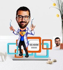 Kişiye Özel Bay Diş Hekimi Karikatürlü 3D Ahşap Masa İsimliği - 1