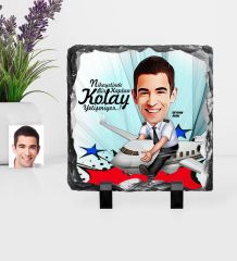 Kişiye Özel Bay Kaptan Pilot Karikatürlü Dekoratif Doğal Taş - 1