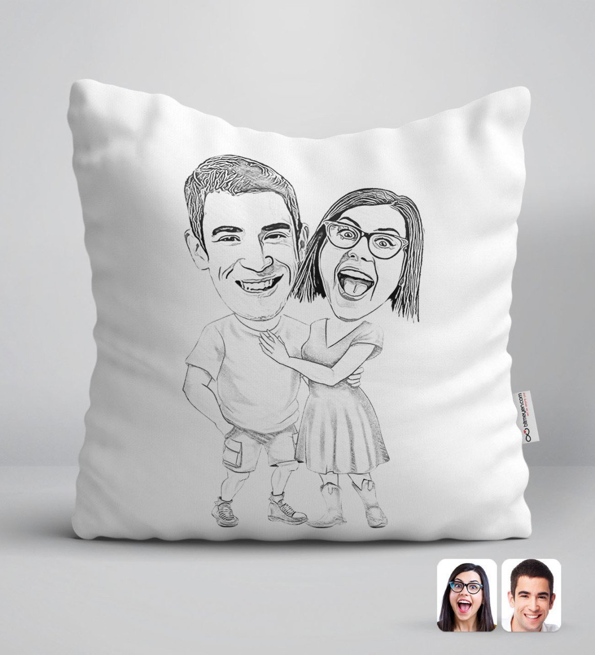 Kişiye Özel Karakalem Sevgililer Karikatürlü Beyaz Yastık-80