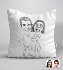 Kişiye Özel Karakalem Sevgililer Karikatürlü Beyaz Yastık-80