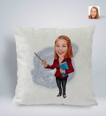Kişiye Özel Kadın Öğretmen Karikatürlü Kare Araç Koltuk Yastığı-3
