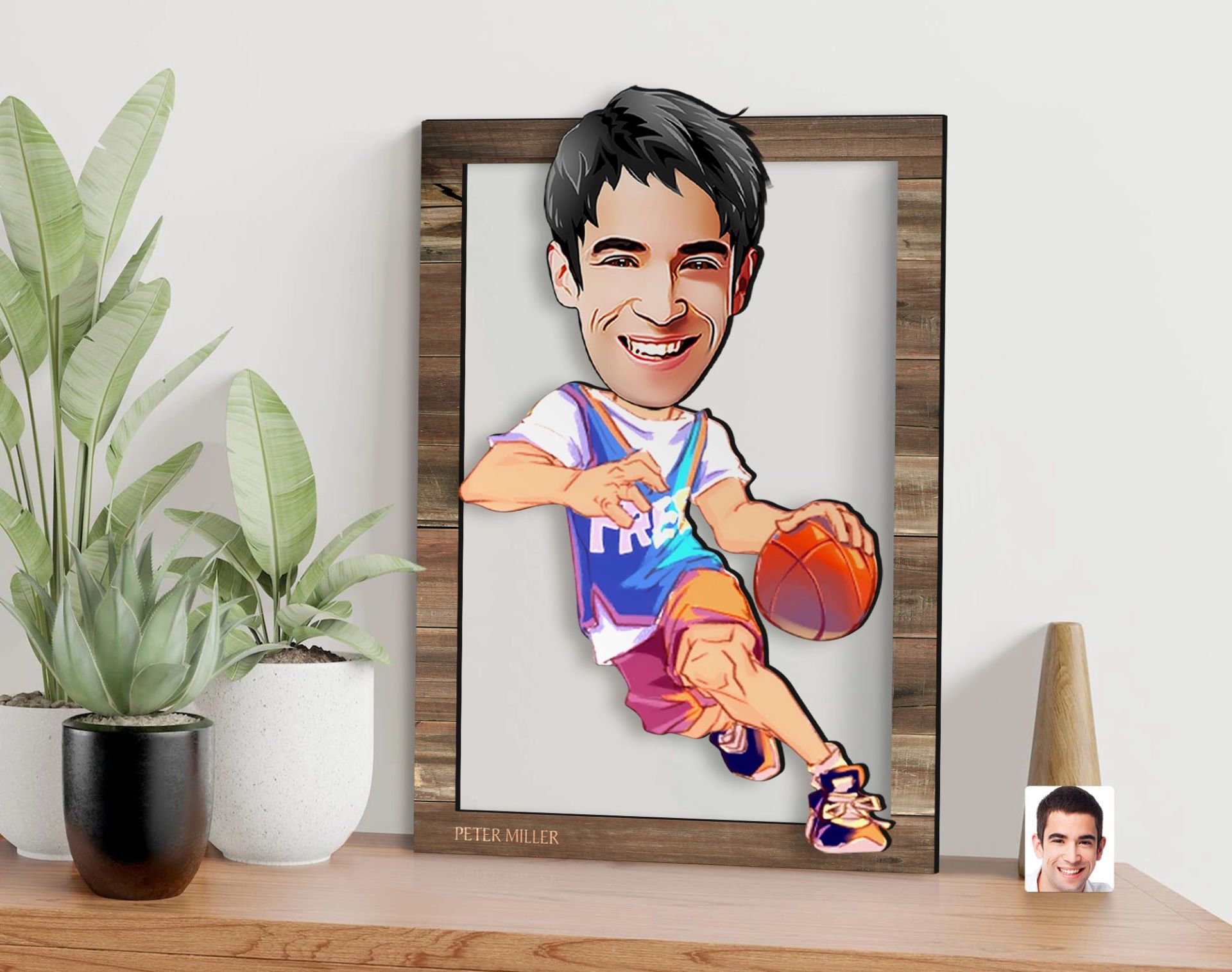BK Gift Kişiye Özel Basketbolcu Karikatürlü 3D Ahşap Tablo, Sevgiliye Hediye, Arkadaşa Hediye, Yıl Dönümü Hediyesi, Doğum Günü Hediyesi-2