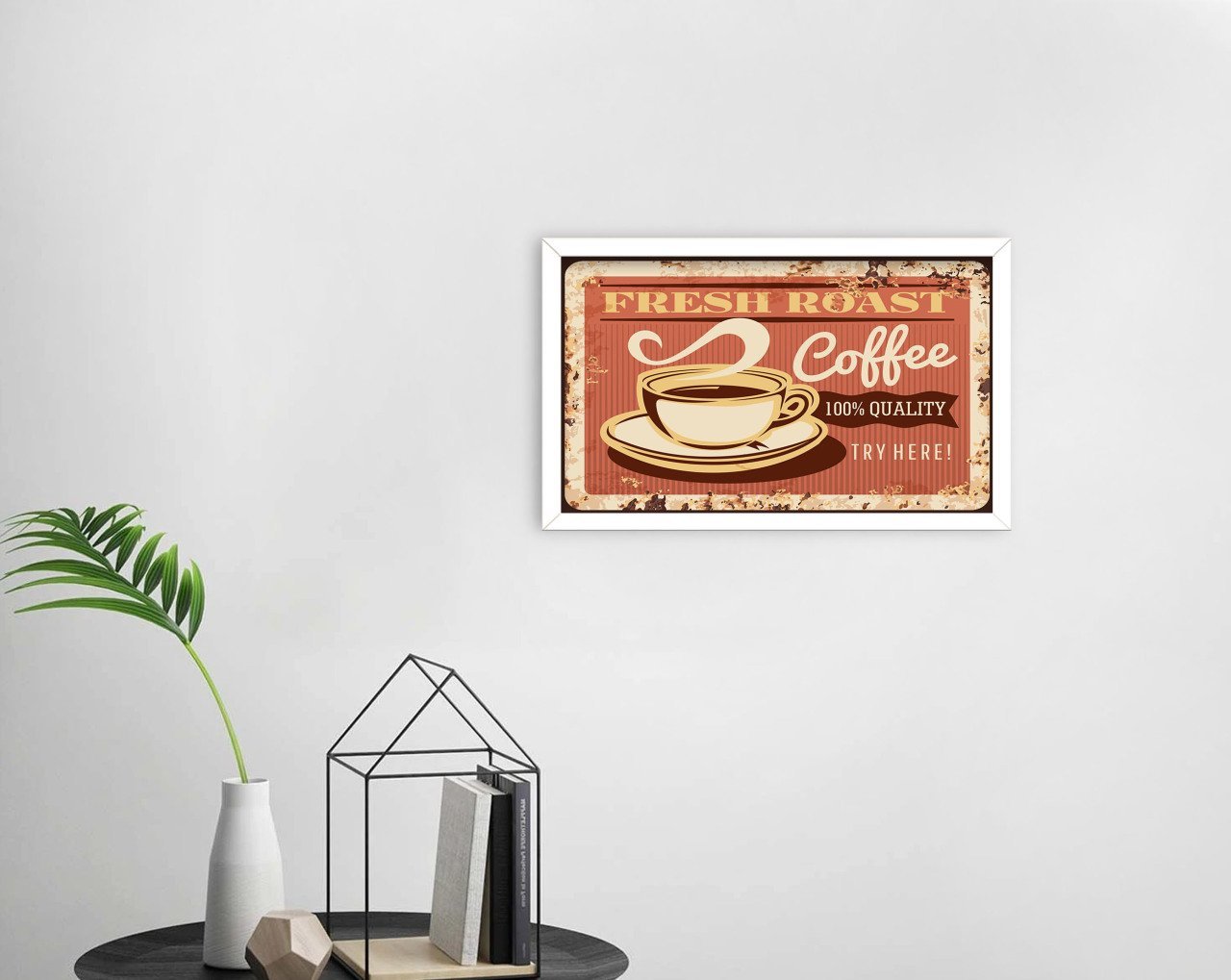 BK Home Coffee Tasarımlı Dekoratif Ahşap Beyaz Çerçeveli Tablo-33