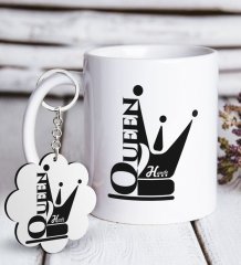Kişiye Özel Queen Beyaz Kupa ve Anahtarlık Hediye Seti