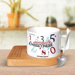 Kişiye Özel Matematik Öğretmeni Ahşap Altlıklı Seramik Fincan - 3