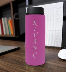 BK Gift Kişiye Özel İsimli Pembe Renkli Cam Matara 500ml, Sevgiliye, Arkadaşa Hediye, İsimli Cam Matara, Ofis Hediyesi