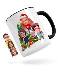 Kişiye Özel Yeni Yıl 3 Kardeş Karikatürlü Siyah Kupa Bardak-1