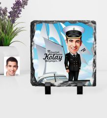 Kişiye Özel Bay Gemi Kaptanı Karikatürlü Dekoratif Doğal Taş - 1