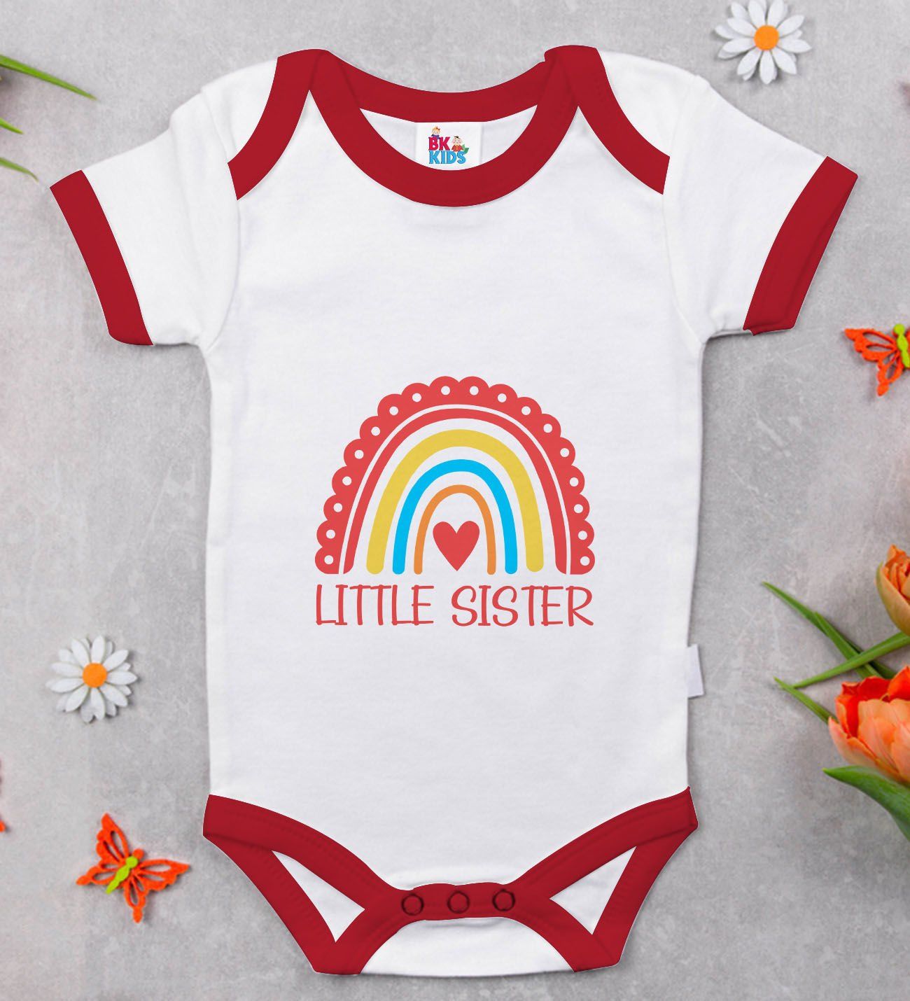 BK Kids Little Sister Tasarımlı Kırmızı Bebek Body Zıbın-1